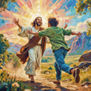 Jesús Corriendo por Abrazar a Joven