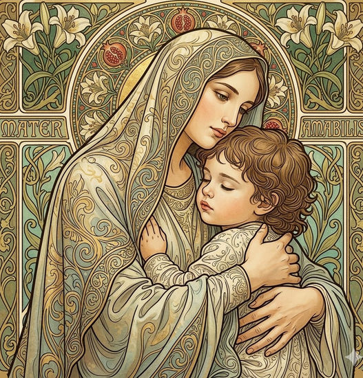 Jesús y María Abrazados en Alphonse Mucha 