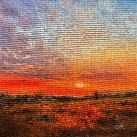 Paisaje Atardecer Óleo Tabla Paisaje