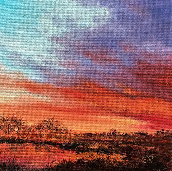 Paisaje Atardecer Óleo Tabla Paisaje