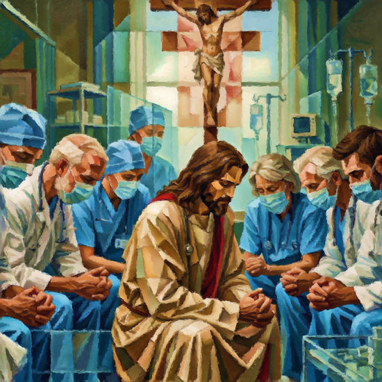 Jesús Sentado en Oración con Doctores. 