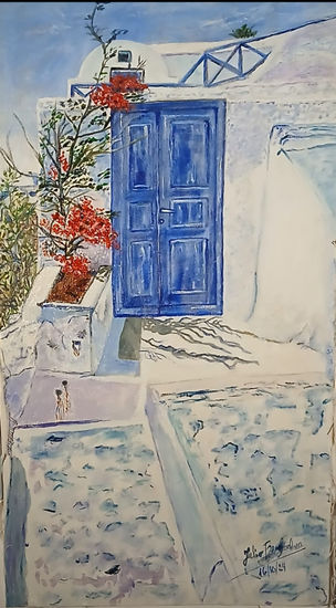 " AZUL EN GRECIA " . Oil Canvas Landscaping