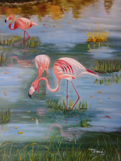 FLAMENCOS Óleo Lienzo Animales