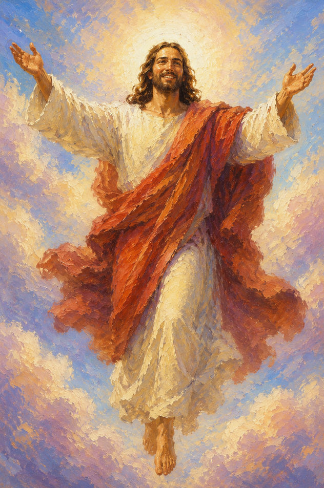 Jesús Flotando en el Aire con Brazos Abiertos.