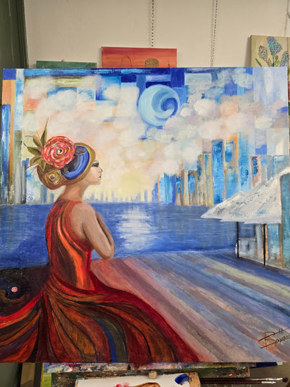 mujer ante la ciudad Oil Canvas Figure Painting