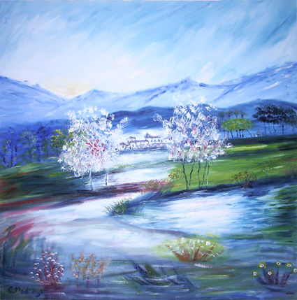 amanecer en el lago Oil Canvas Landscaping