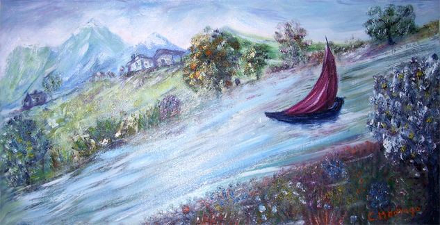 velero en el río Oil Canvas Landscaping