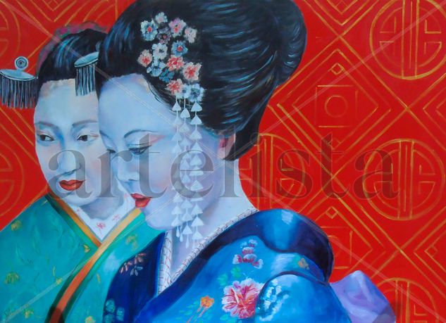 SUSURROS DE SEDA Oil Panel Figure Painting