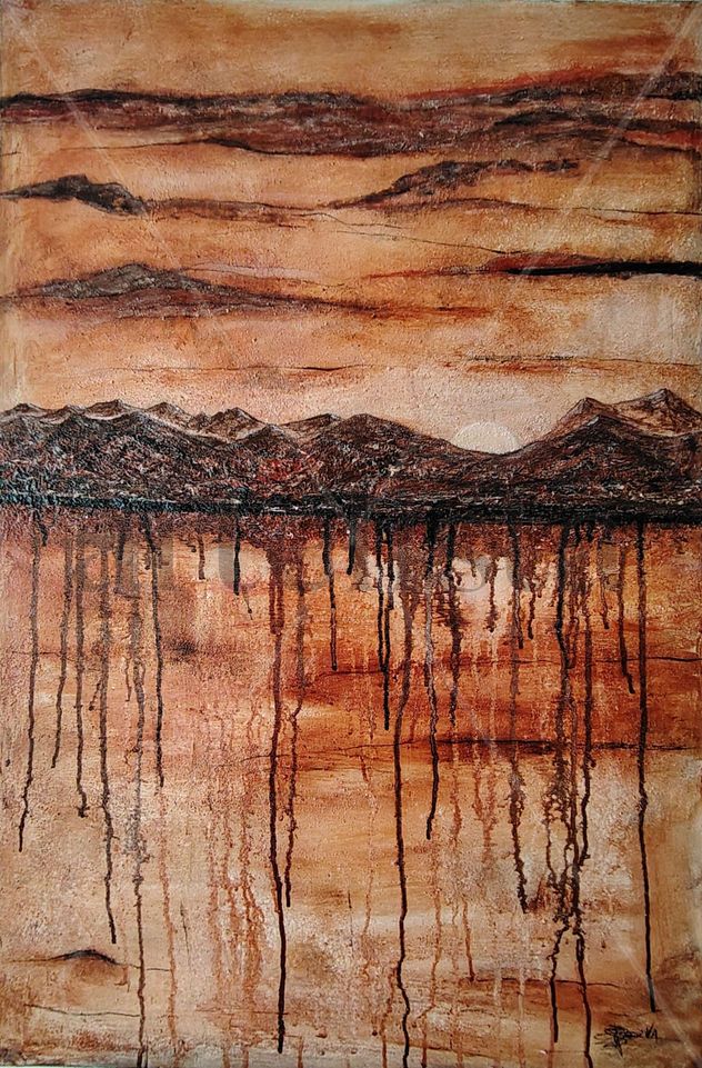 Montañas al Atardecer. Obra original. Abstracto.