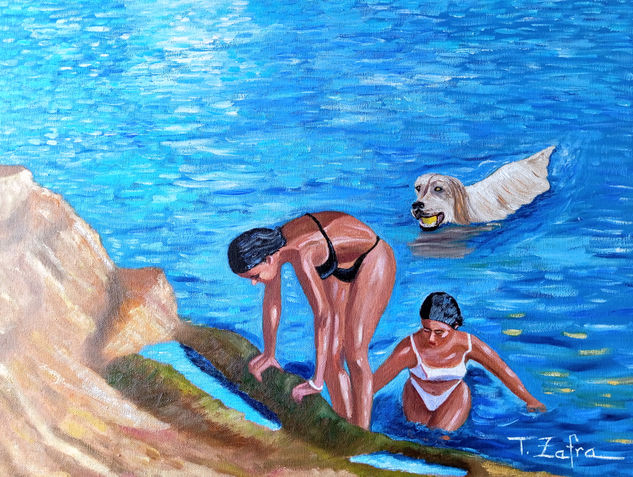 SALIENDO DEL AGUA Oil Canvas Figure Painting