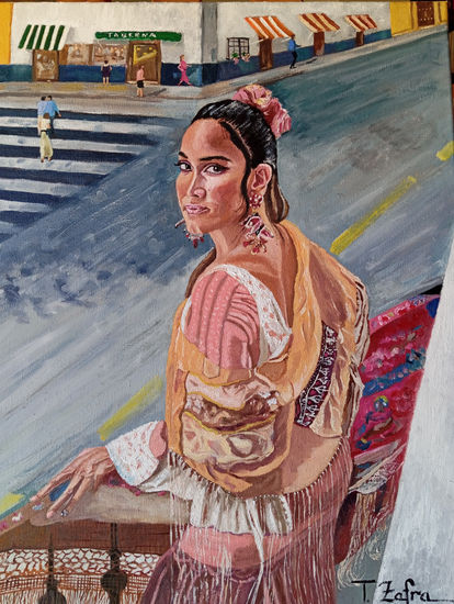 INDIA MARTÍNEZ CON MANTILLA Óleo Lienzo Retrato