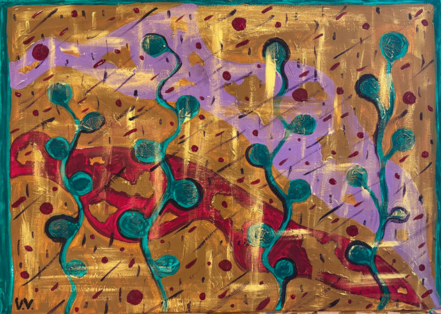 Plantas con fondo abstracto Acrílico Lienzo Otros