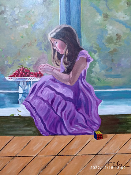 Niña y cerezas