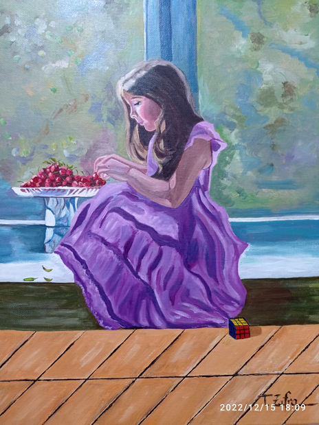 Niña y cerezas