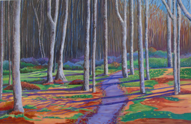 BOSQUE NARANJA Y LILA Óleo Lienzo Paisaje