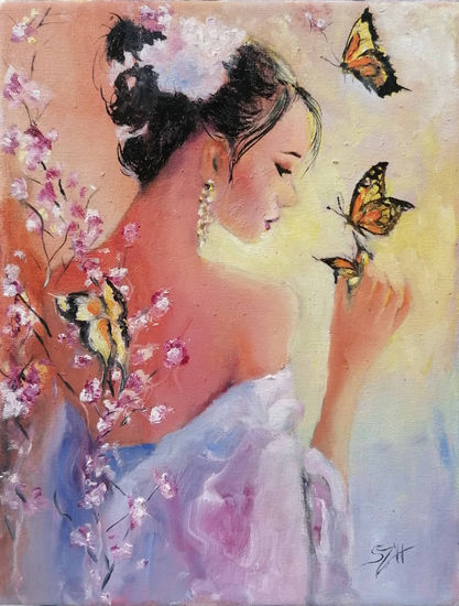 Miss Butterfly Oil Canvas Portrait