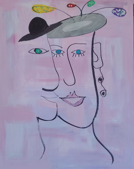 La dama del sombrero gris Acrílico Lienzo Otros