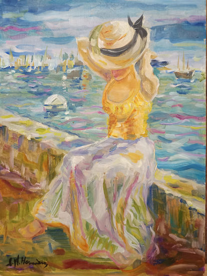 En el muro Óleo Tabla Figura