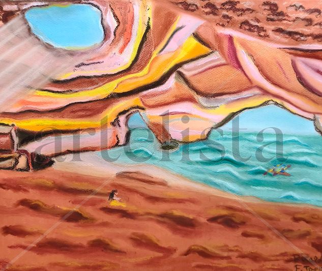 Benagil colorido Pastel Card Marine Painting