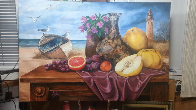 Bodegon en playa Oil Canvas Still Life Paintings