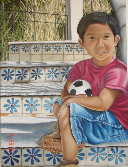 EL NIÑO EN LA ESCALERA Oil Canvas Figure Painting