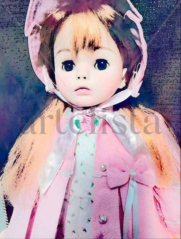 Retrato de Muñeca con Capota Rosa de Estilo Clásico
