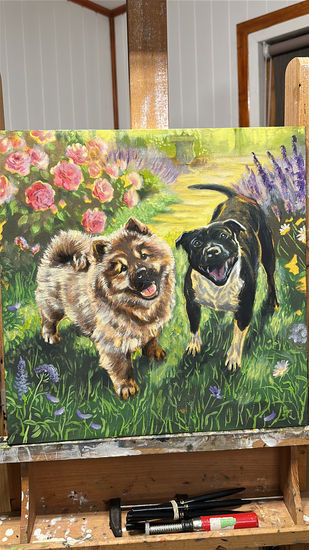 Zuki y Taína Óleo Tela Animales