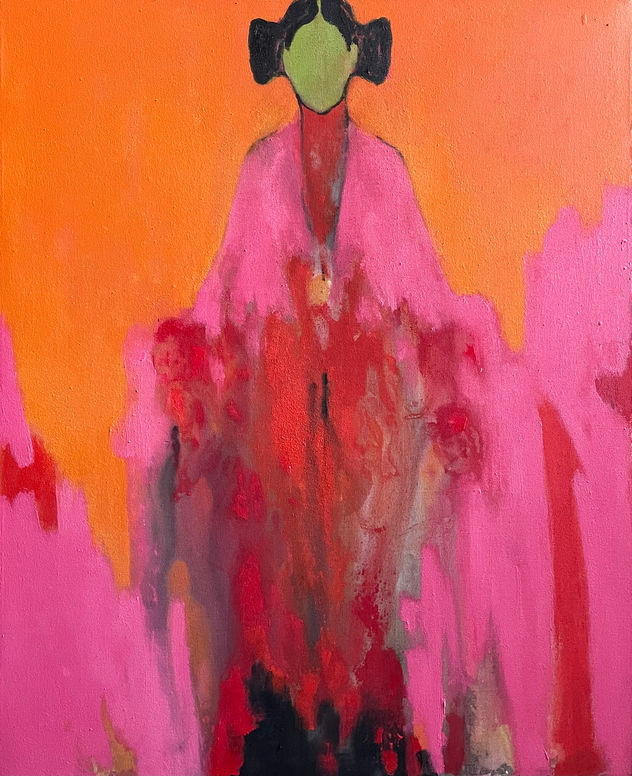 Orange and pink figurative abstract