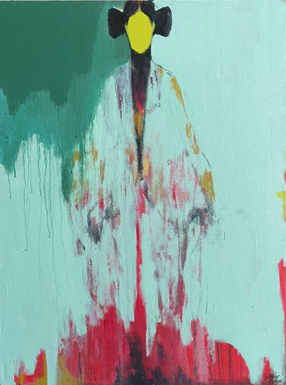 Green Abstract Mixed media Canvas Nude Paintings