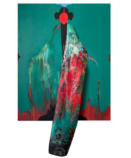 Green figurative abstract Mixed media Canvas Nude Paintings