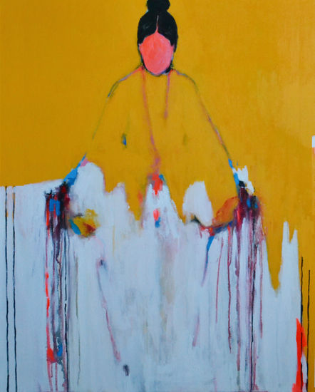 Yellow Figurative Abstraction Media Mixta Lienzo Desnudos