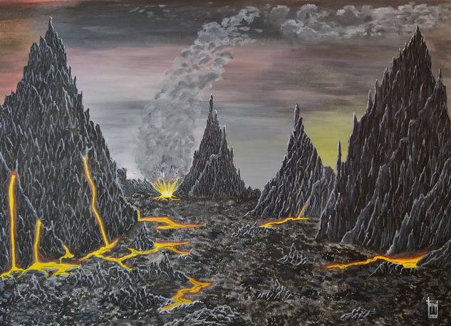 Paisaje volcánico Óleo Papel Paisaje