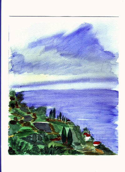 Paisaje con mar Acuarela Papel Paisaje