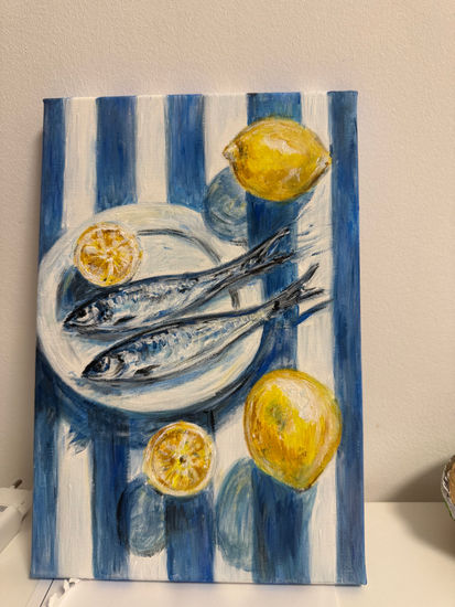 Sardinas on a plate Acrylic Canvas Marine Painting
