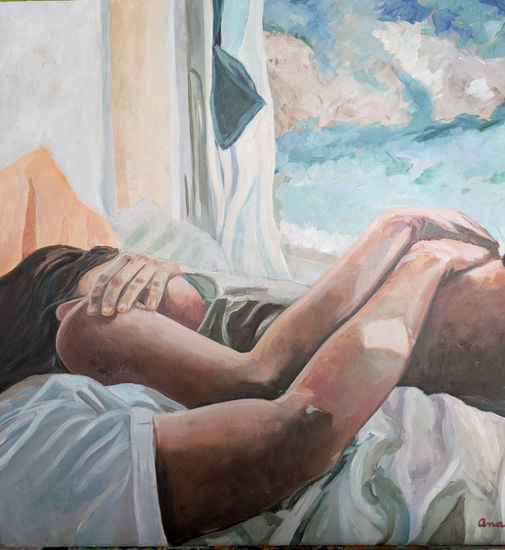 En tus brazos Oil Panel Figure Painting