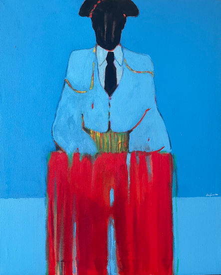 The Matador in Blue – Modern Expressionist Figure Mixed media Canvas Figure Painting