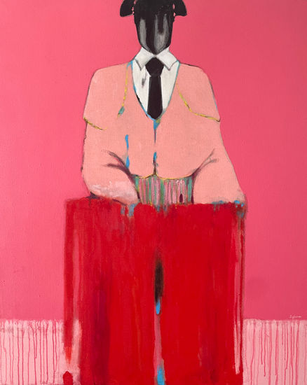 The Matador in Blue – Modern Expressionist Figure Mixed media Canvas Figure Painting