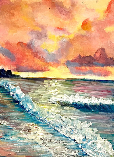 Marea al atardecer Acrylic Canvas Marine Painting
