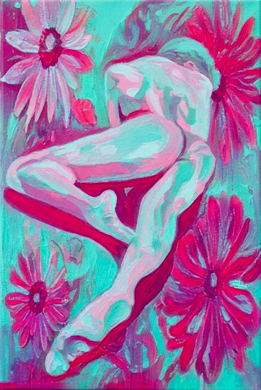 "Floral Repose" - Abstract Figure Acrylic Canvas Figure Painting