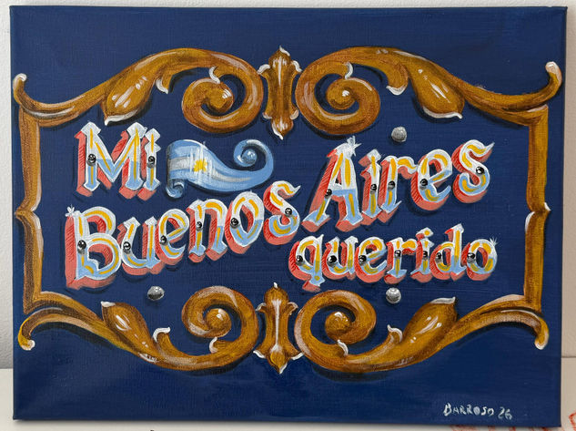 Fileteado porteño Mi Buenos Aires Querido Acrílico Tela Bodegones