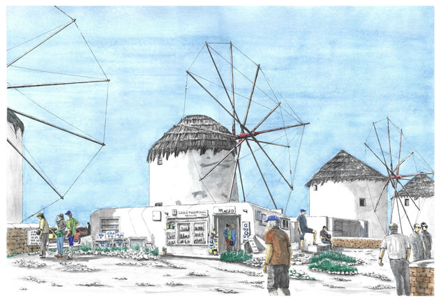 Mykonos, Molinos en Chora