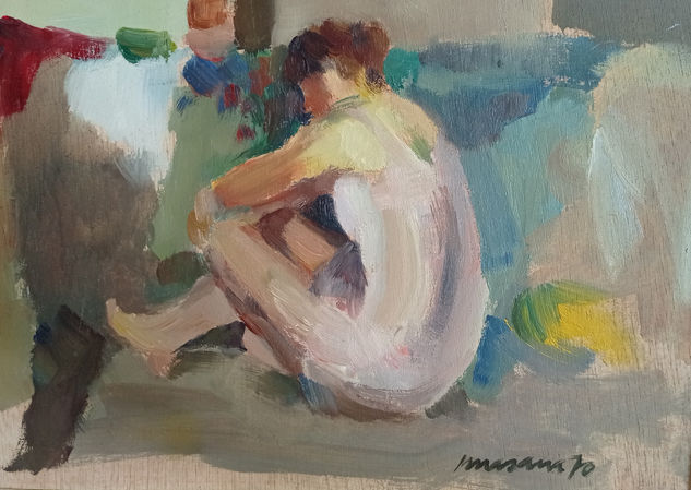 Meditación Oil Panel Figure Painting