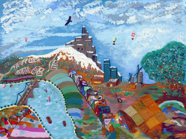 Aguila sobre castillo Oil Canvas Landscaping