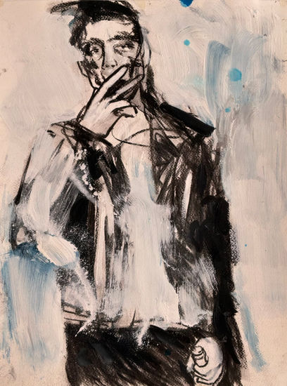 day drinking and smoking Mixed media Paper Figure Painting