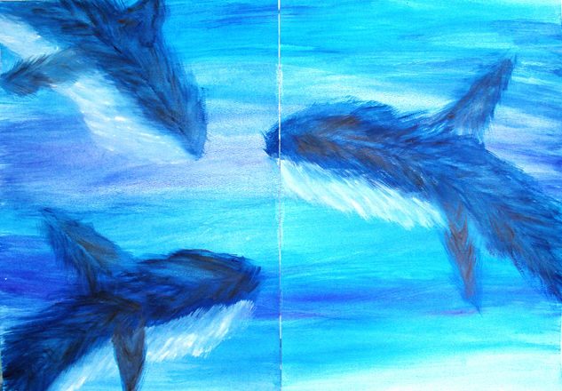 Las Tres Orcas Watercolour Paper Marine Painting