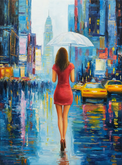She Walks Through Manhattan Óleo Lienzo Figura