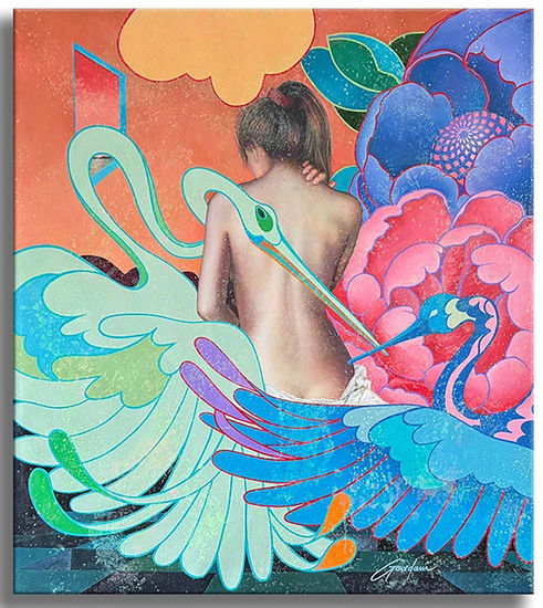 The Guardian Cranes Óleo Lienzo Desnudos