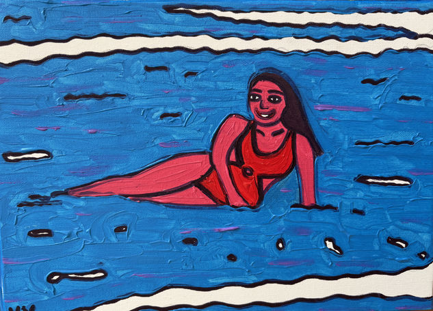 Disfrutando en el mar Acrylic Canvas Portrait