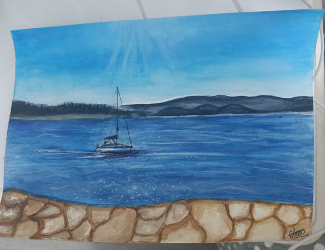 Mi playa Watercolour Card Marine Painting