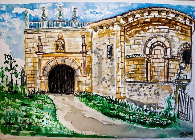 iglesia de cerezo de arriba Watercolour Paper Landscaping